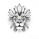 lion with lily flower and olive branch tattoo design idea