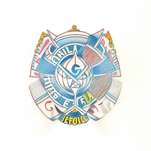 A traditional tattoo of the Grêmio football Porto Alegre logo with crossed soccer and basketball tattoo design idea