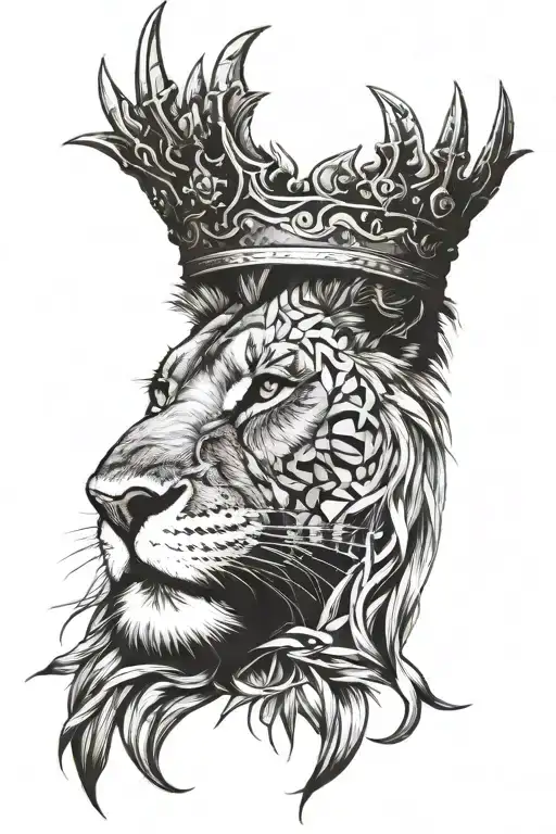 realistic lion with jesus like crown of thorns and cross covering eye tattoo design idea