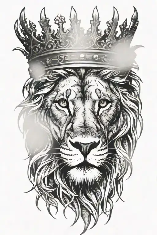 realistic lion with crown of thorns and cross covering eye tattoo design idea