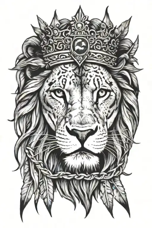 realistic lion with jesus like crown of thorns and cross covering eye tattoo design idea