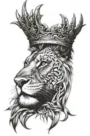 realistic lion with jesus like crown of thorns and cross covering eye tattoo design idea