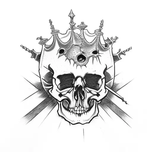 decaying human skull with thorn crown  tattoo design idea