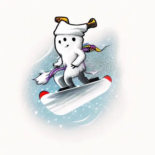 Cartoon ghost riding a snowboard tattoo design idea