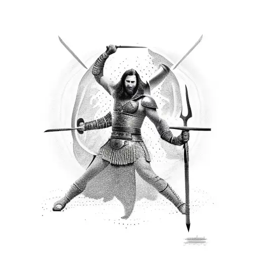 gladiator fighting shadow figure with sword tattoo design idea