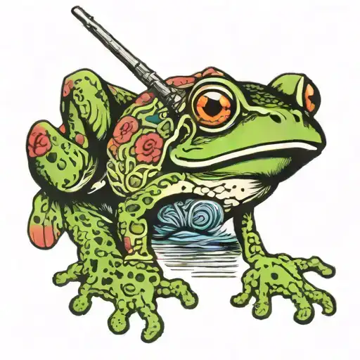frog and gun tattoo design idea
