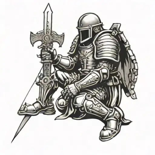 Armor of God with soldier kneeling and No Weapon Formed Against You Will Prosper tattoo design idea