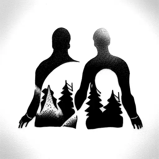 Two friends touching each other's asses with snowboards at the  tattoo design idea