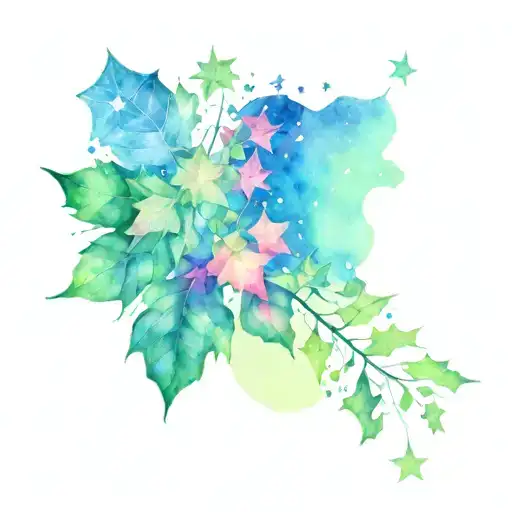 stars shining, ivy, blue sky, love tattoo design idea
