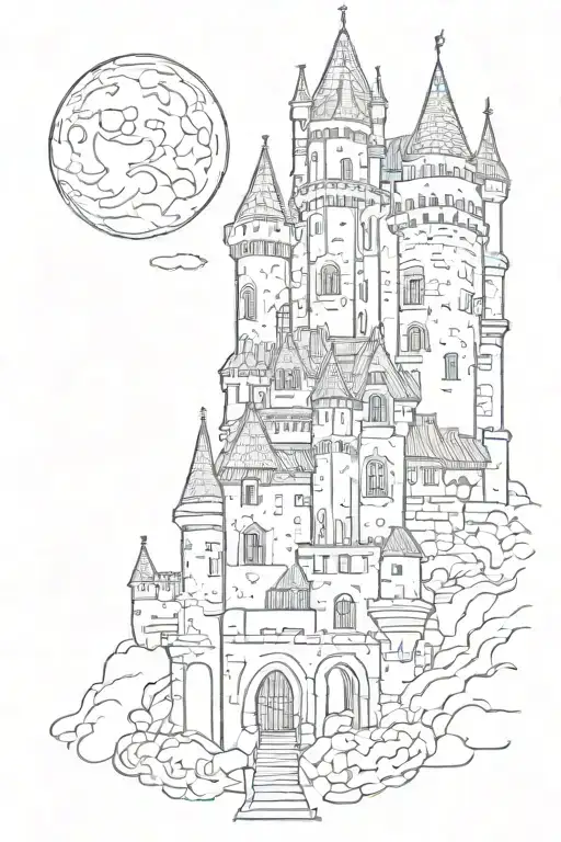 Architecture medieval castle at night for tattoo   tattoo design idea