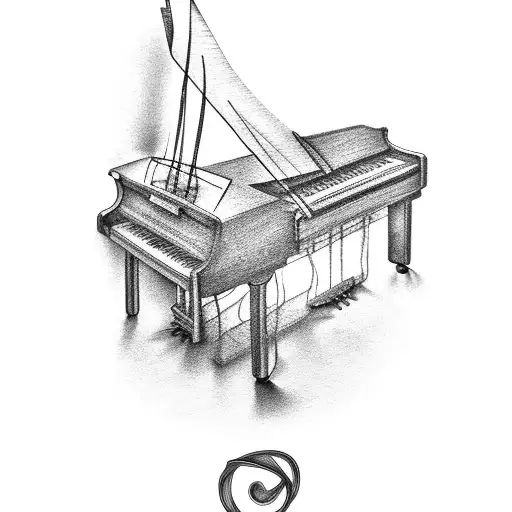 A piano keyboard intertwined with guitar strings tattoo design idea
