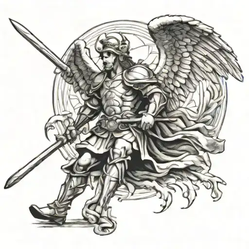 saint Micheal The Archangel playing lacrosse stick tattoo design idea