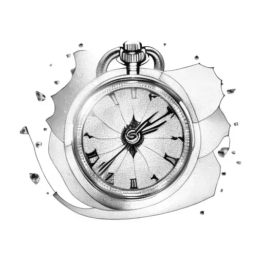 Blackwork "Stopwatch And Chain With Broken Glass..." Tattoo Idea BlackInk AI