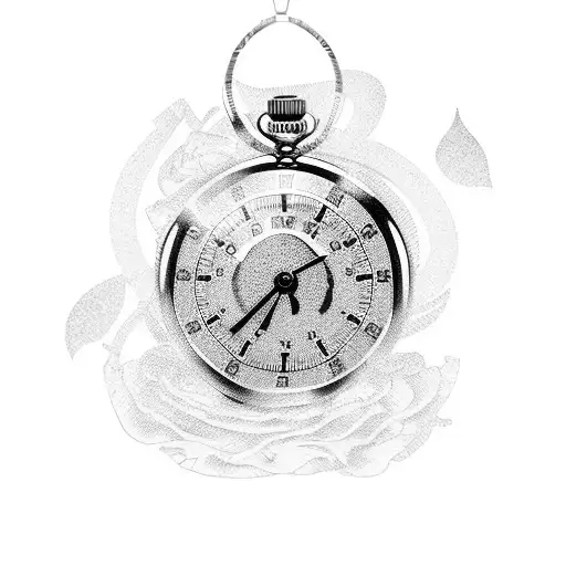 Blackwork "Stopwatch And Chain With Broken Glass" Tattoo Idea BlackInk AI