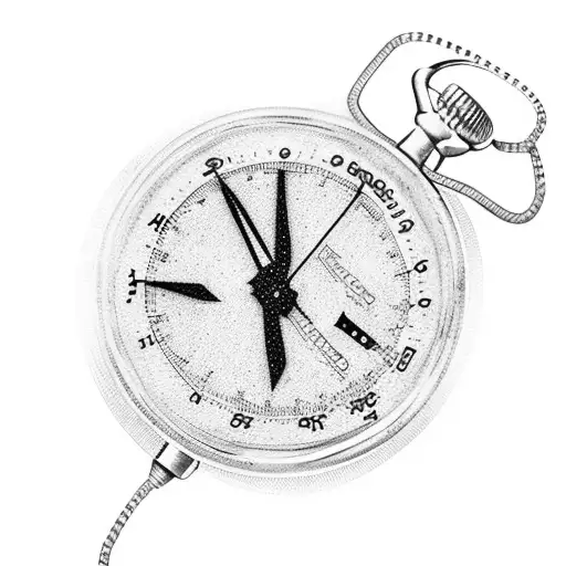 Blackwork "Stopwatch And Chain With Broken Glass" Tattoo Idea BlackInk AI