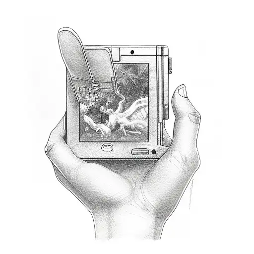 hand holding a nintendo ds tattoo design idea