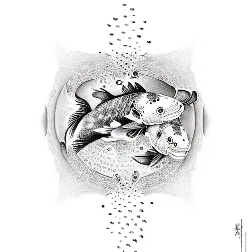 the word "divine" with koi fish on each side surrounded by lily pads tattoo design idea