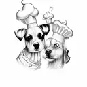 A whimsical baking scene with dogs as pastry chefs tattoo design idea