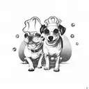 A whimsical baking scene with dogs as pastry chefs tattoo design idea