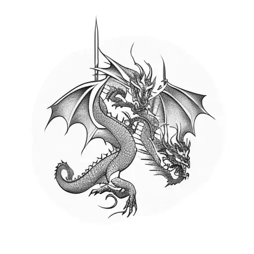 Dragon with mountains tattoo design idea