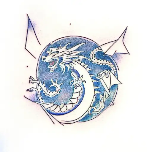 Dragon with mountains tattoo design idea