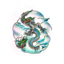 Dragon with mountains tattoo design idea