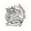 Dragon with mountains tattoo design idea