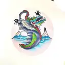 Dragon with mountains tattoo design idea