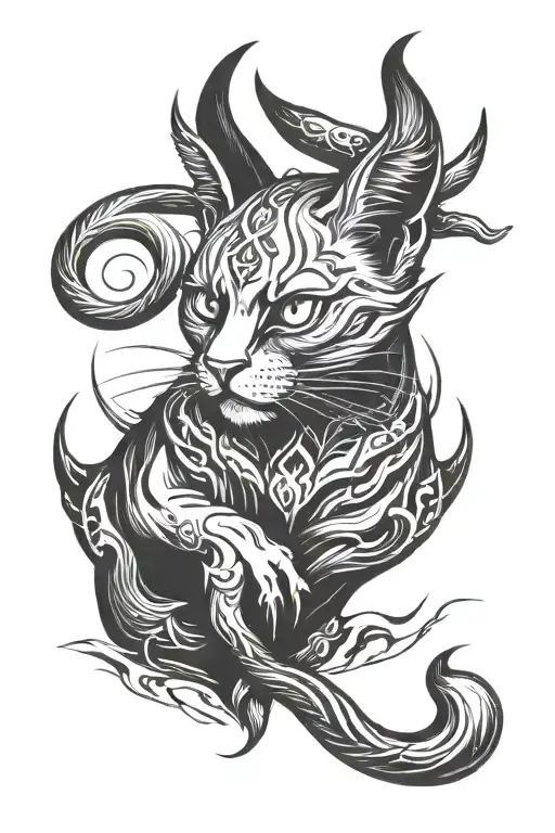 Lucifer cat with horns and fangs looking forward tattoo design idea