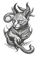 Lucifer cat with horns and fangs looking forward tattoo design idea