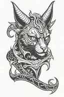 Lucifer cat with horns and fangs looking forward tattoo design idea