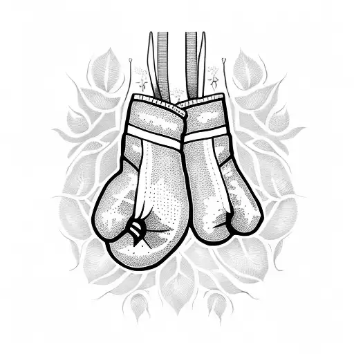 A dotwork tattoo of boxing gloves surrounded by thorny vines tattoo design idea