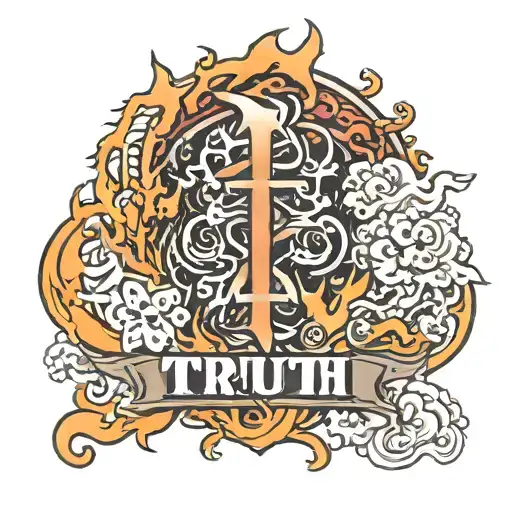 The word Truth in japanese on fire  tattoo design idea