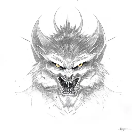 vampire, werewolf, forest tattoo design idea