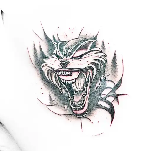 vampire, werewolf, forest tattoo design idea