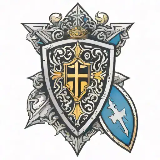 Crusader knight shield cross royalty tattoo design idea