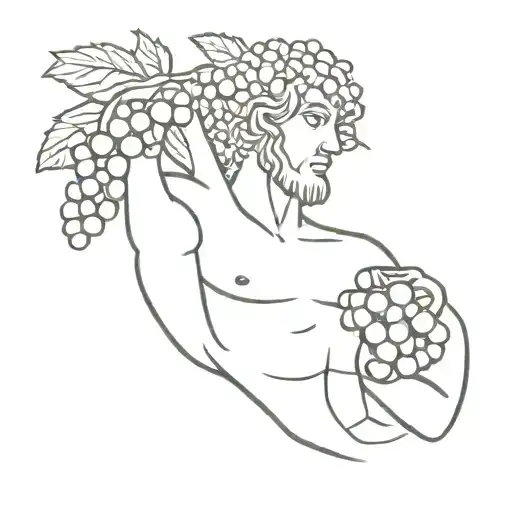 A minimalist silhouette of Dionysus holding a bunch of grapes and a thyrsus tattoo design idea