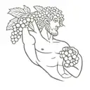 A minimalist silhouette of Dionysus holding a bunch of grapes and a thyrsus tattoo design idea