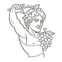 A minimalist silhouette of Dionysus holding a bunch of grapes and a thyrsus tattoo design idea