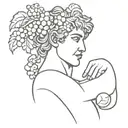 A minimalist silhouette of Dionysus holding a bunch of grapes and a thyrsus tattoo design idea