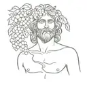 A minimalist silhouette of Dionysus holding a bunch of grapes and a thyrsus tattoo design idea