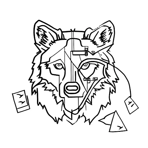 A minimalist tattoo of a typewriter with a wolf emerging from the paper, symbolizing the writer's ability to transform their pain and depression into powerful and impactful words. tattoo design idea