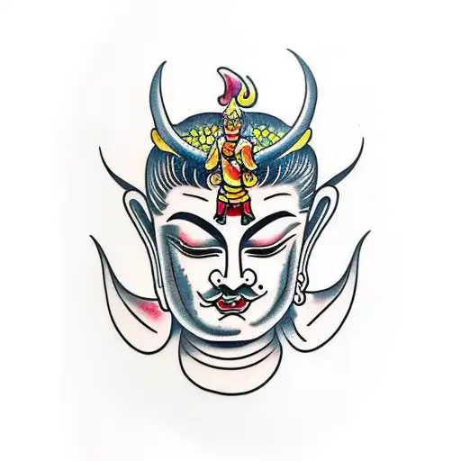 face half Devil half Buddha  tattoo design idea