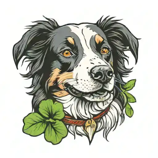 border collie with clover tattoo design idea