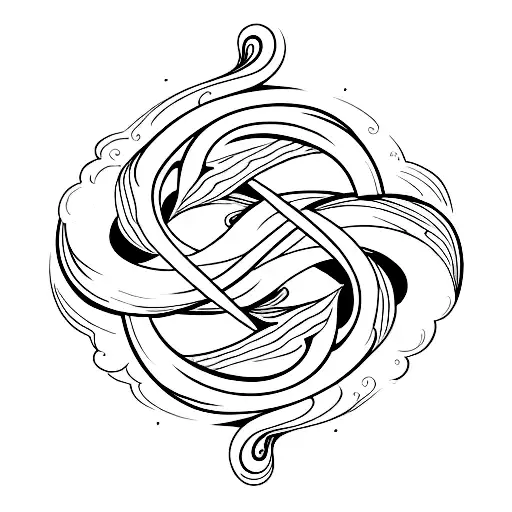 Letter S in the form of infinity with flames and sea waves tattoo design idea