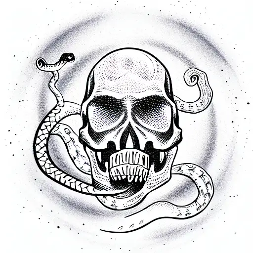 skull with a snake in the eyes around the cosmos tattoo design idea