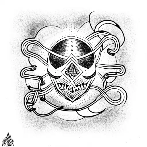 skull with a snake in the eyes around the cosmos tattoo design idea