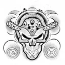 skull with a snake in the eyes around the cosmos tattoo design idea