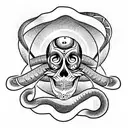 skull with a snake in the eyes around the cosmos tattoo design idea