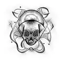 skull with a snake in the eyes around the cosmos tattoo design idea